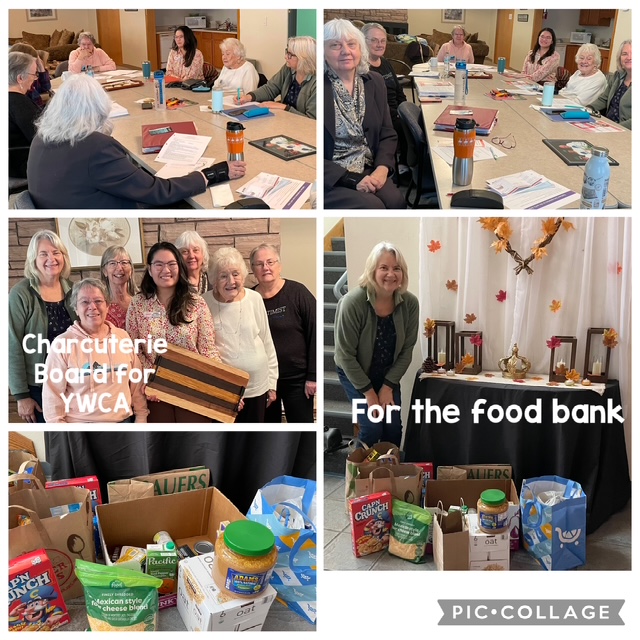 SIS club meeting, charcuterie board donation to YWCA, and food bank collection